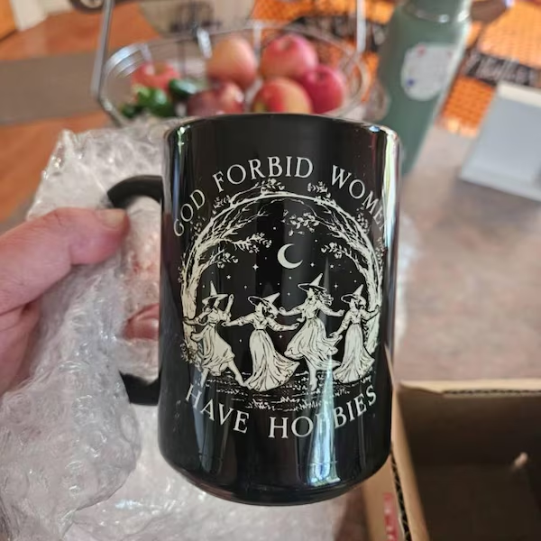 🎀God Forbid Women Have Hobbies Coffee Mug, Feminist Power Gift, Witch Mug 🎁✨