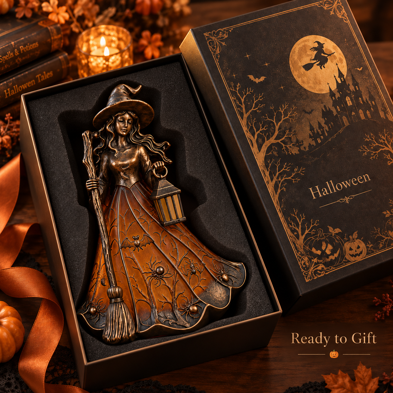 🧙 Antique Bronze Witch Lantern Accent Lamp