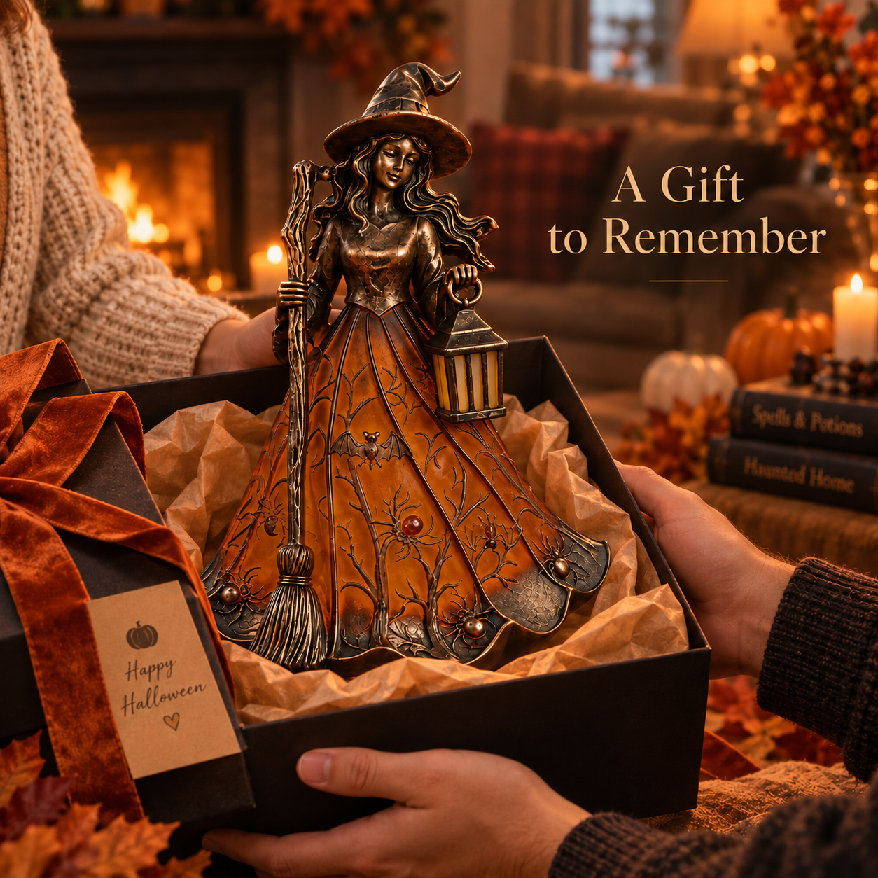 🧙 Antique Bronze Witch Lantern Accent Lamp