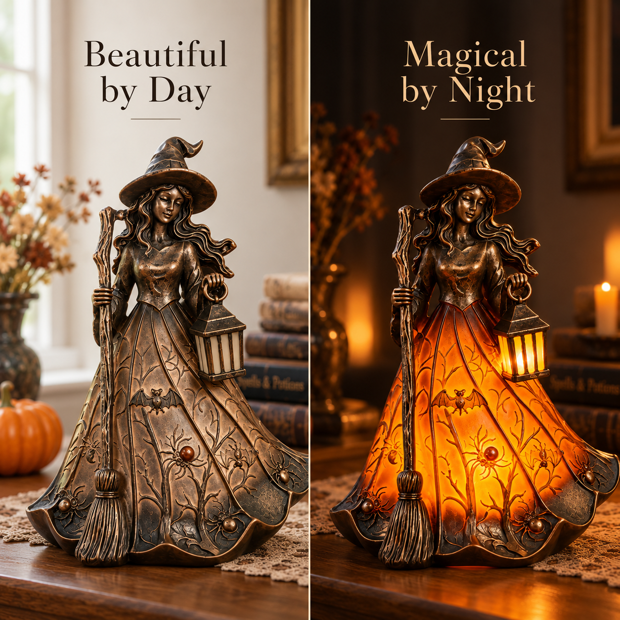 🧙 Antique Bronze Witch Lantern Accent Lamp