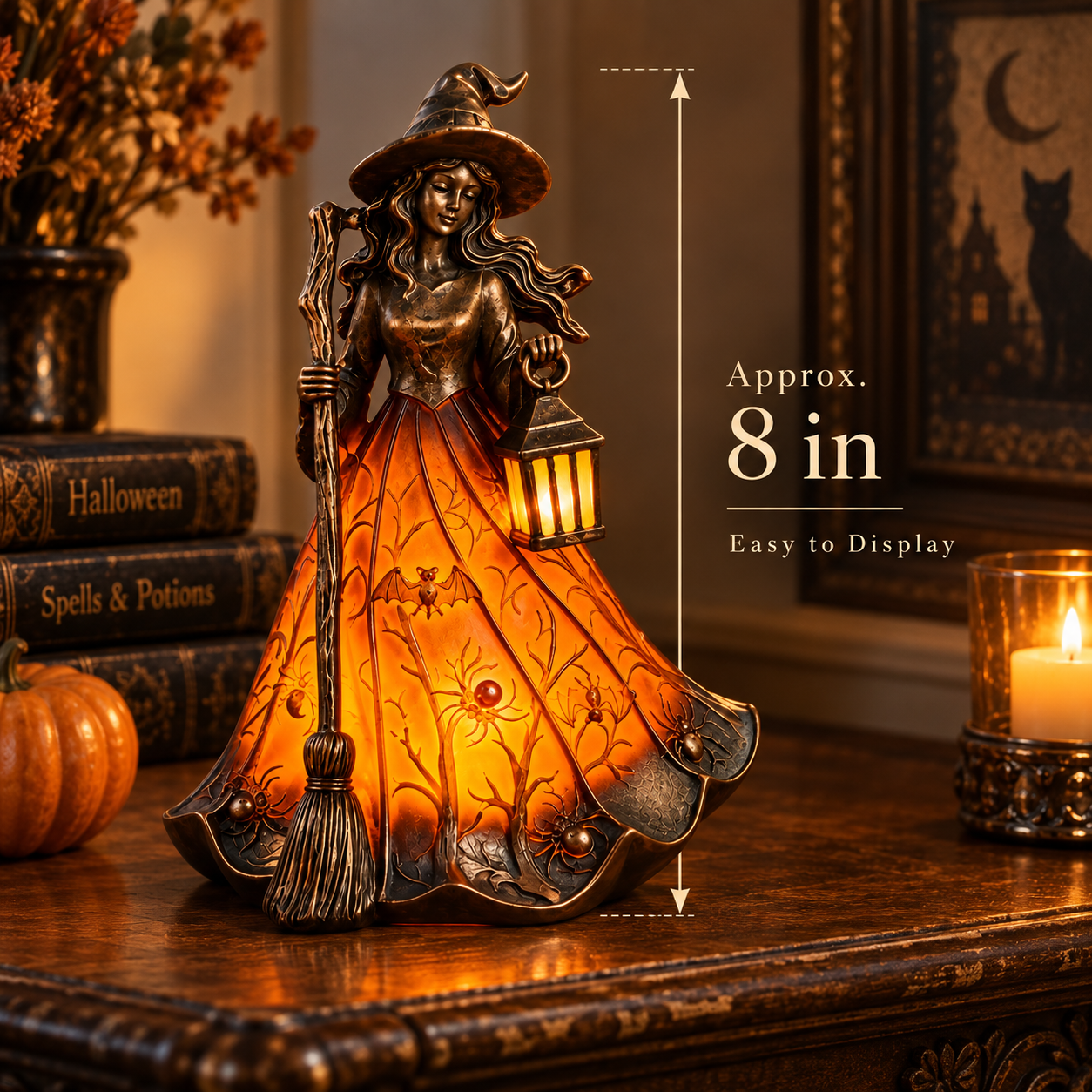 🧙 Antique Bronze Witch Lantern Accent Lamp