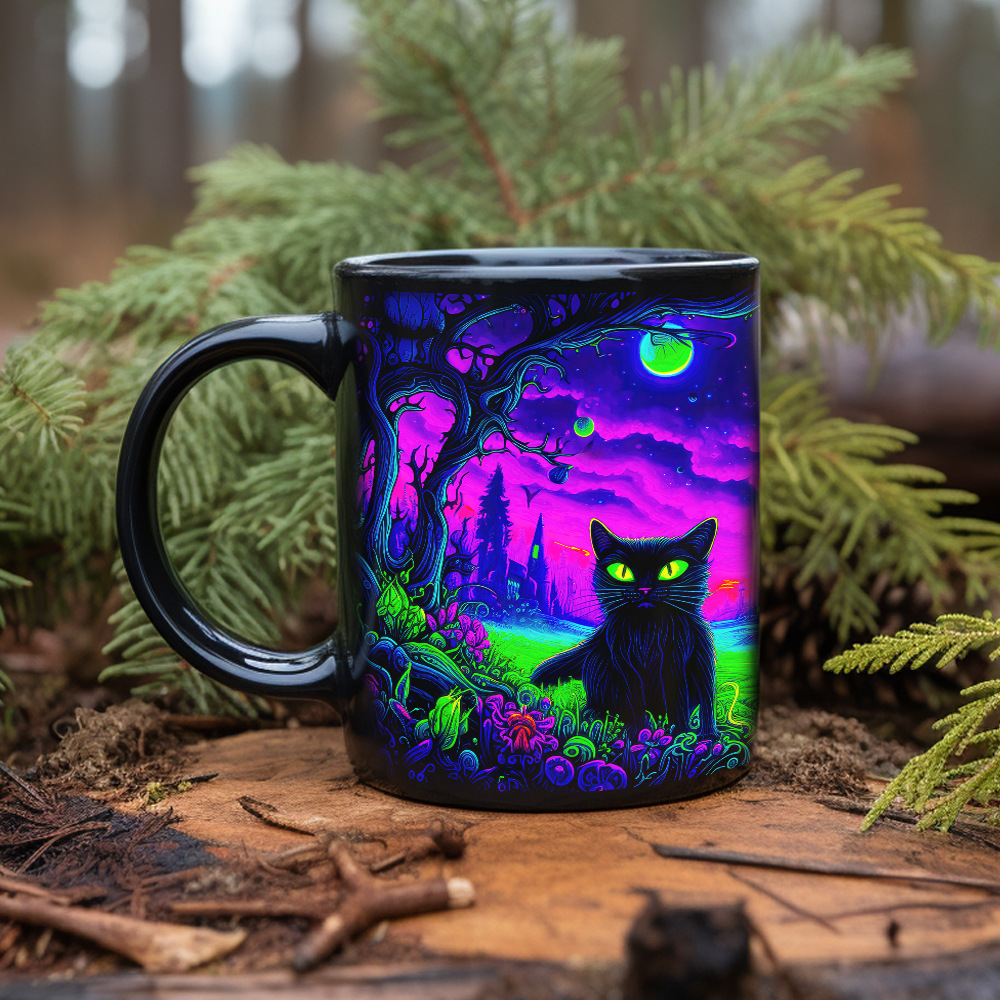 🌙 Halloween Midnight Mystery Black Cat Mug🖤