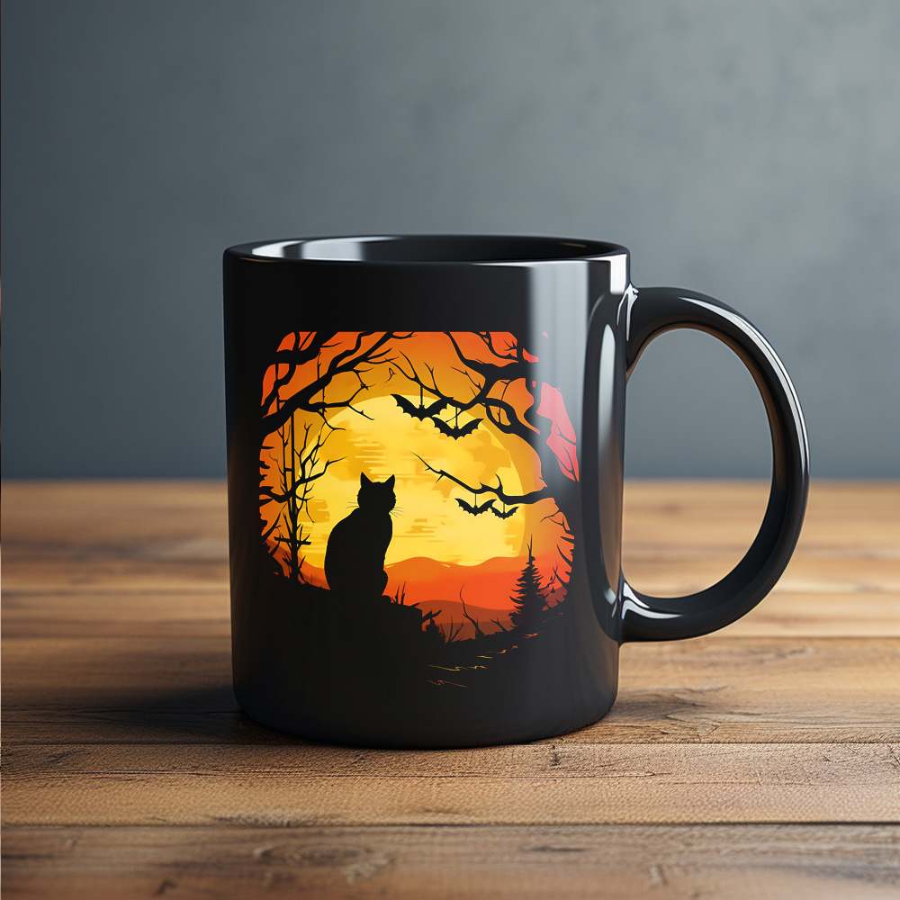 🌙 Halloween Midnight Mystery Black Cat Mug🖤
