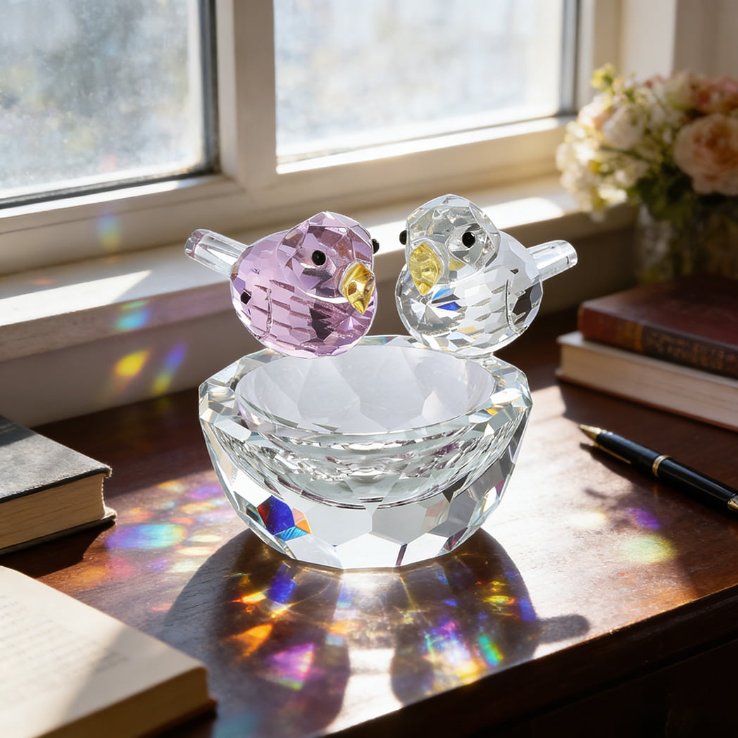 Crystal Two Birds Nest Figurine Home Decor