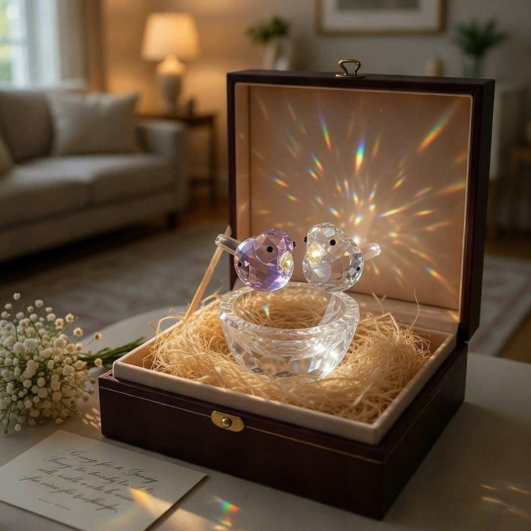 Crystal Two Birds Nest Figurine Home Decor