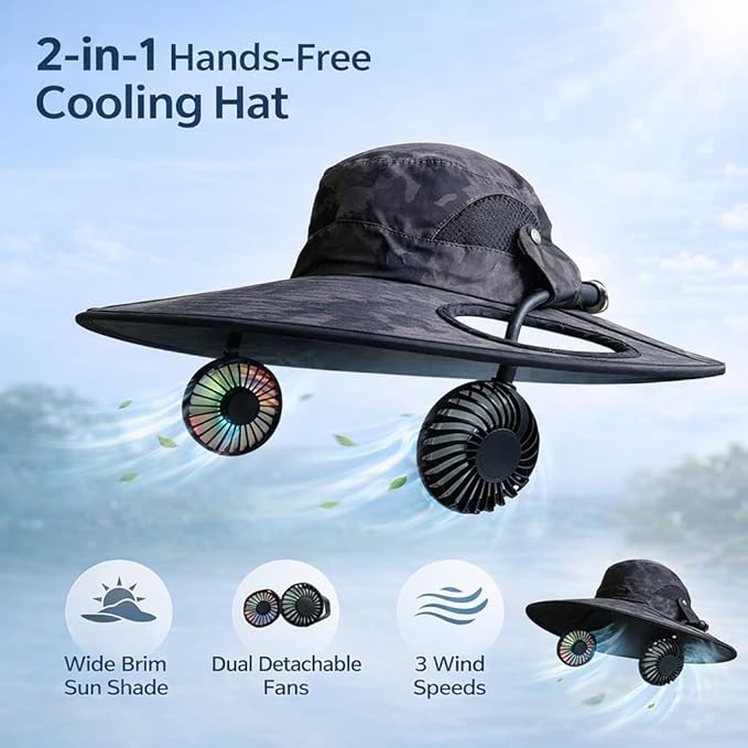 Wide Brim Solar Hat with Fan