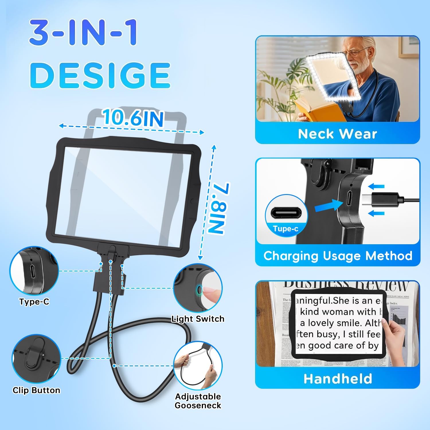 🔍Hands-Free Magnifying Glass With LED Light