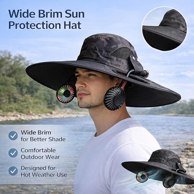 Wide Brim Solar Hat with Fan