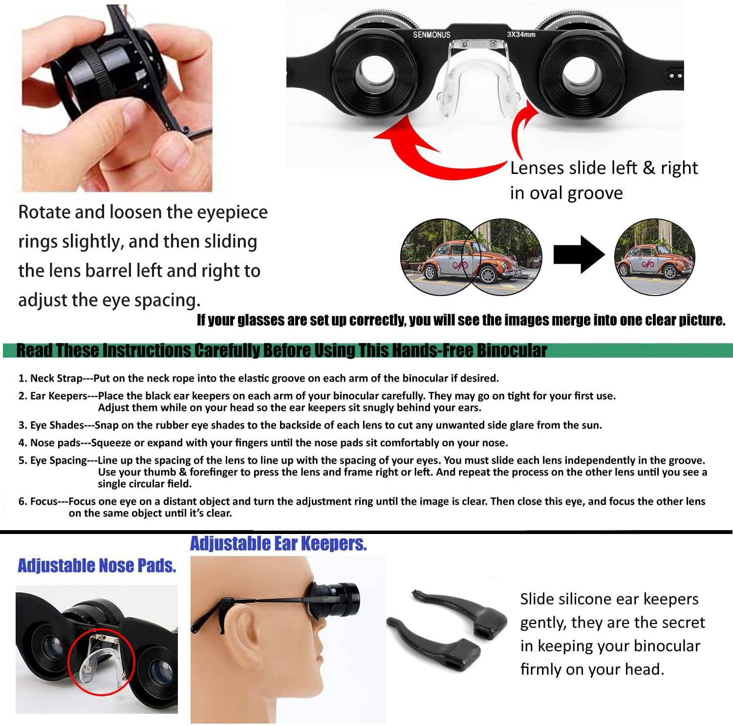 Hands-Free Binocular Glasses for Bird Watching & Fishing