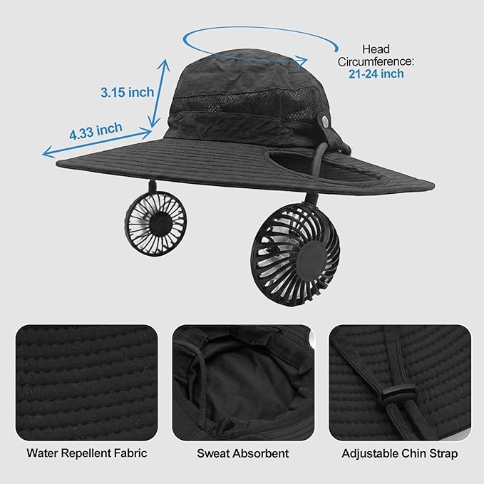 Wide Brim Solar Hat with Fan