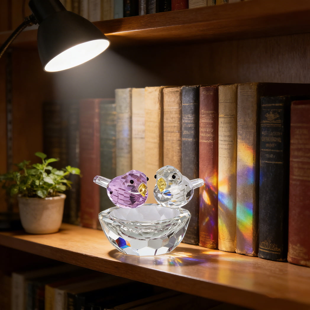 Crystal Two Birds Nest Figurine Home Decor
