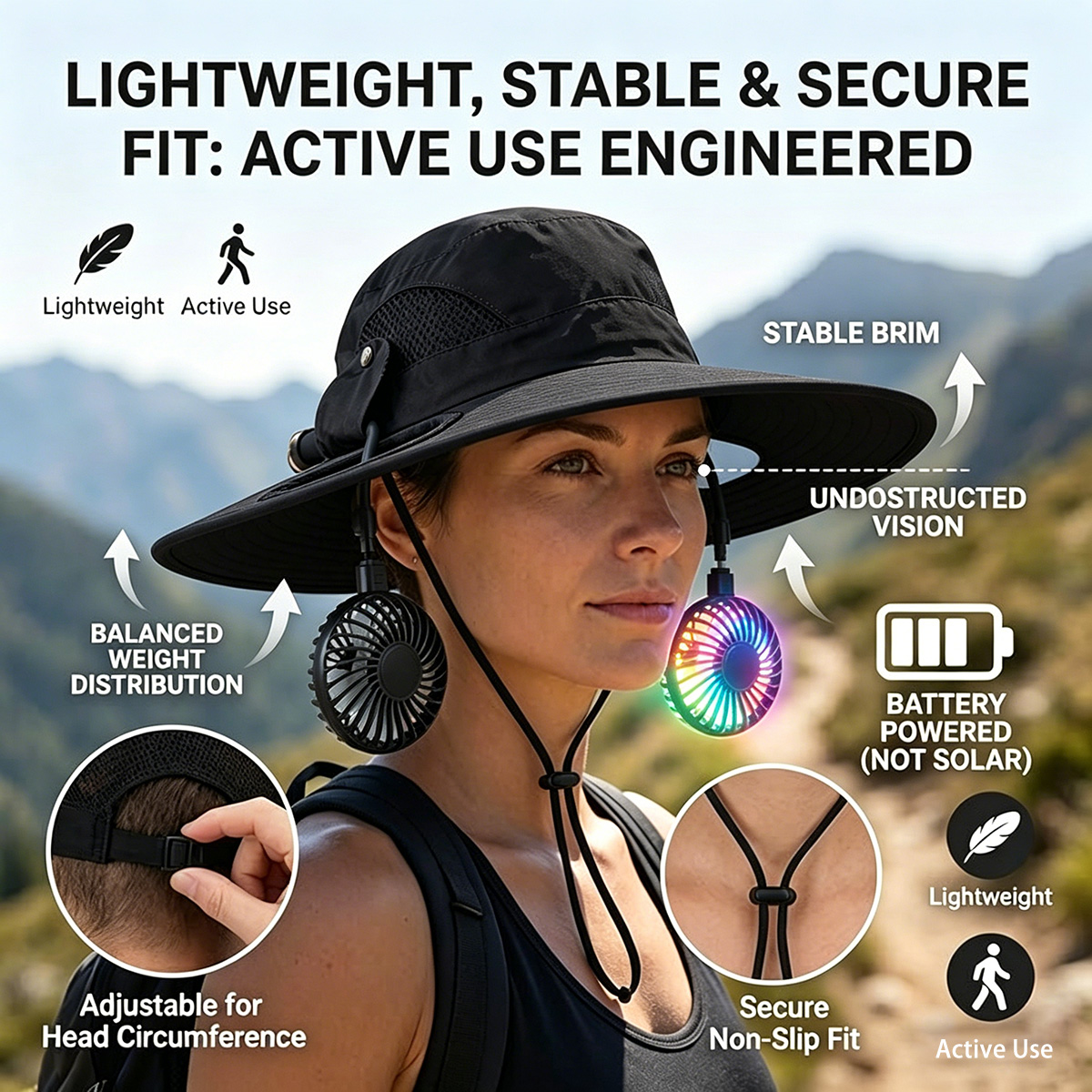 Wide Brim Solar Hat with Fan