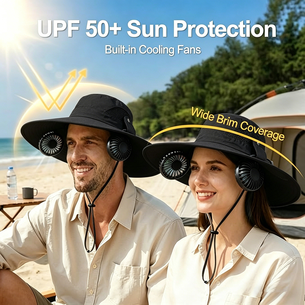 Wide Brim Solar Hat with Fan