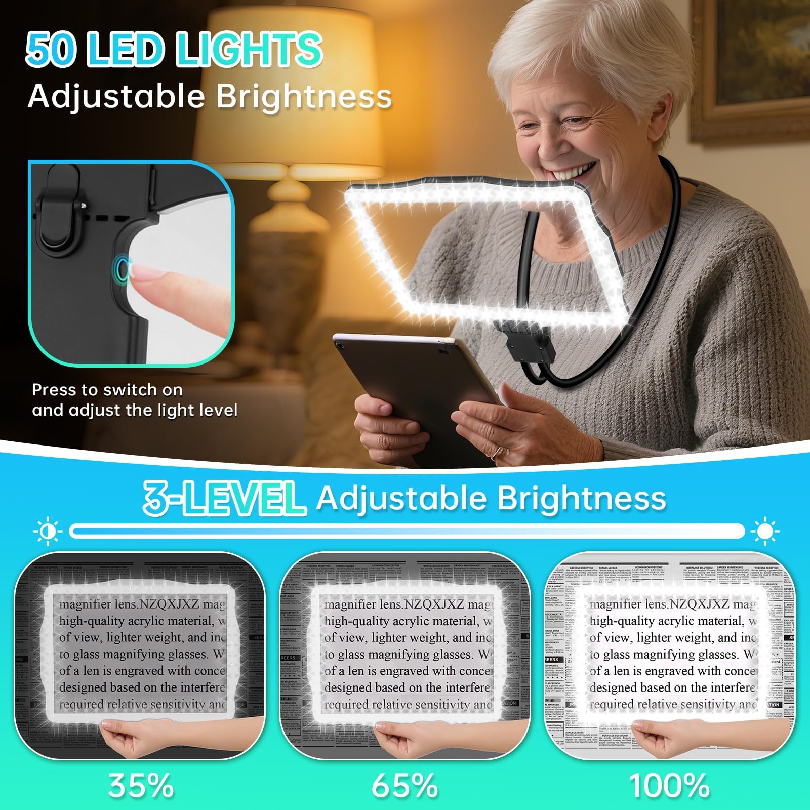 🔍Hands-Free Magnifying Glass With LED Light