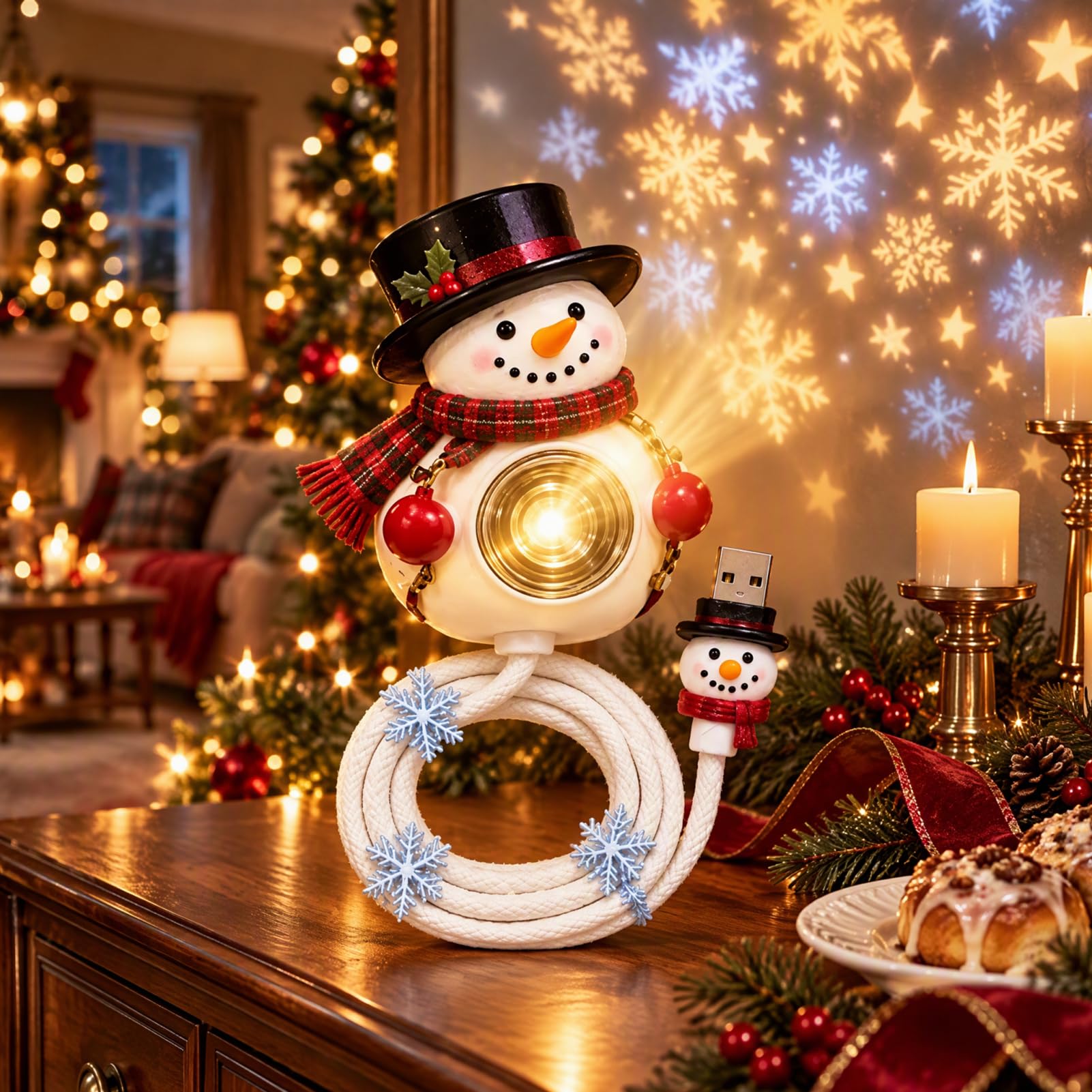 ⛄Snowman Christmas Projector Light – Festive Snowflake & Star Projection Lamp