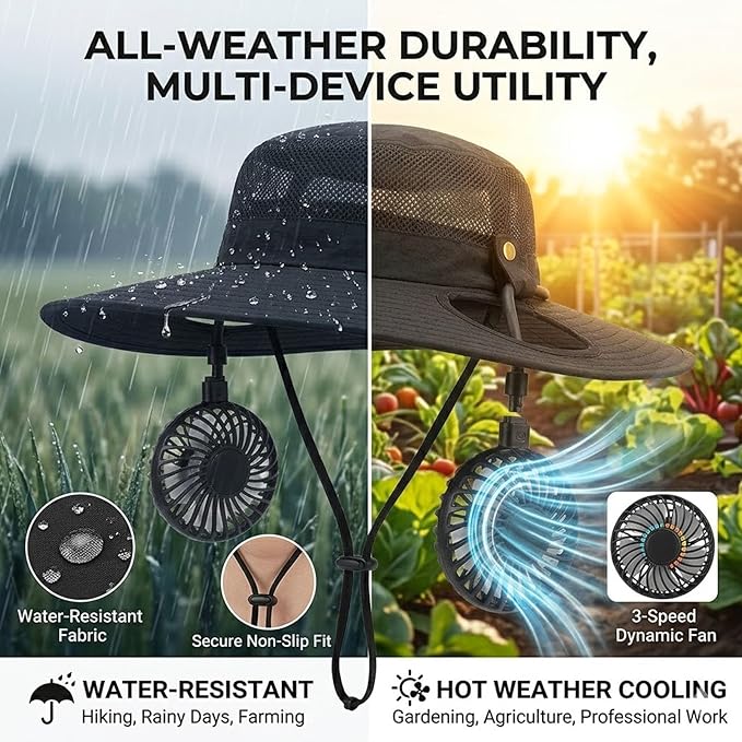 Wide Brim Solar Hat with Fan