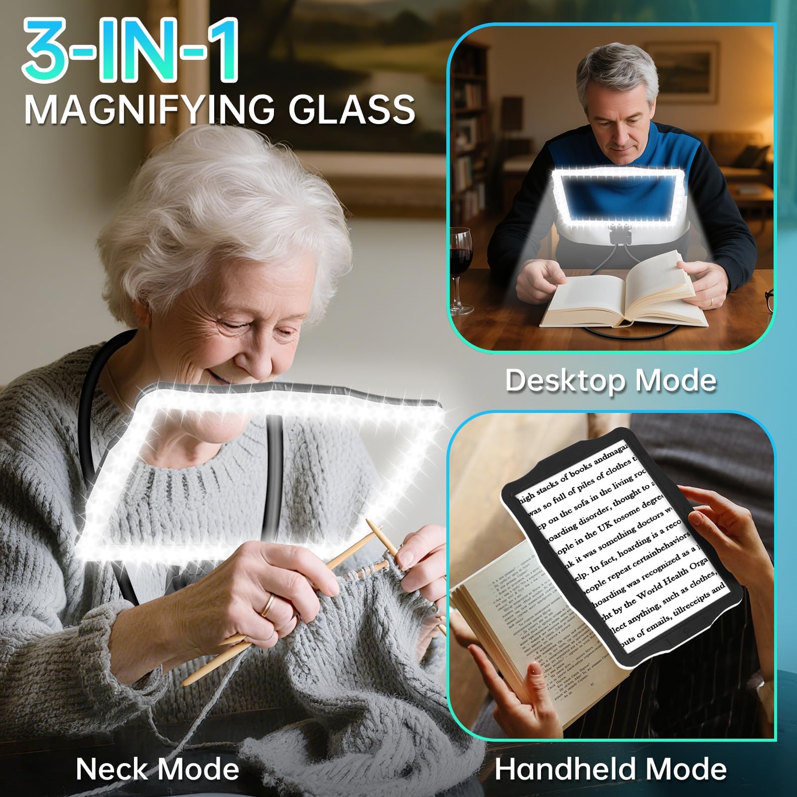 🔍Hands-Free Magnifying Glass With LED Light