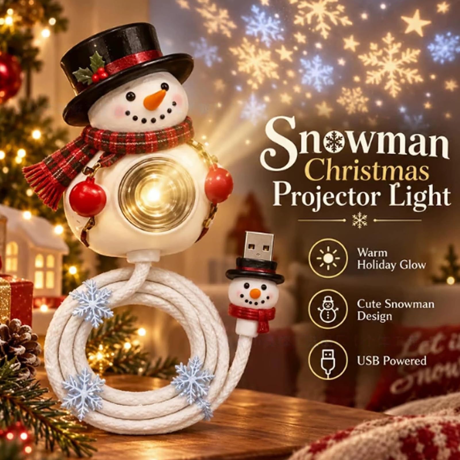 ⛄Snowman Christmas Projector Light – Festive Snowflake & Star Projection Lamp