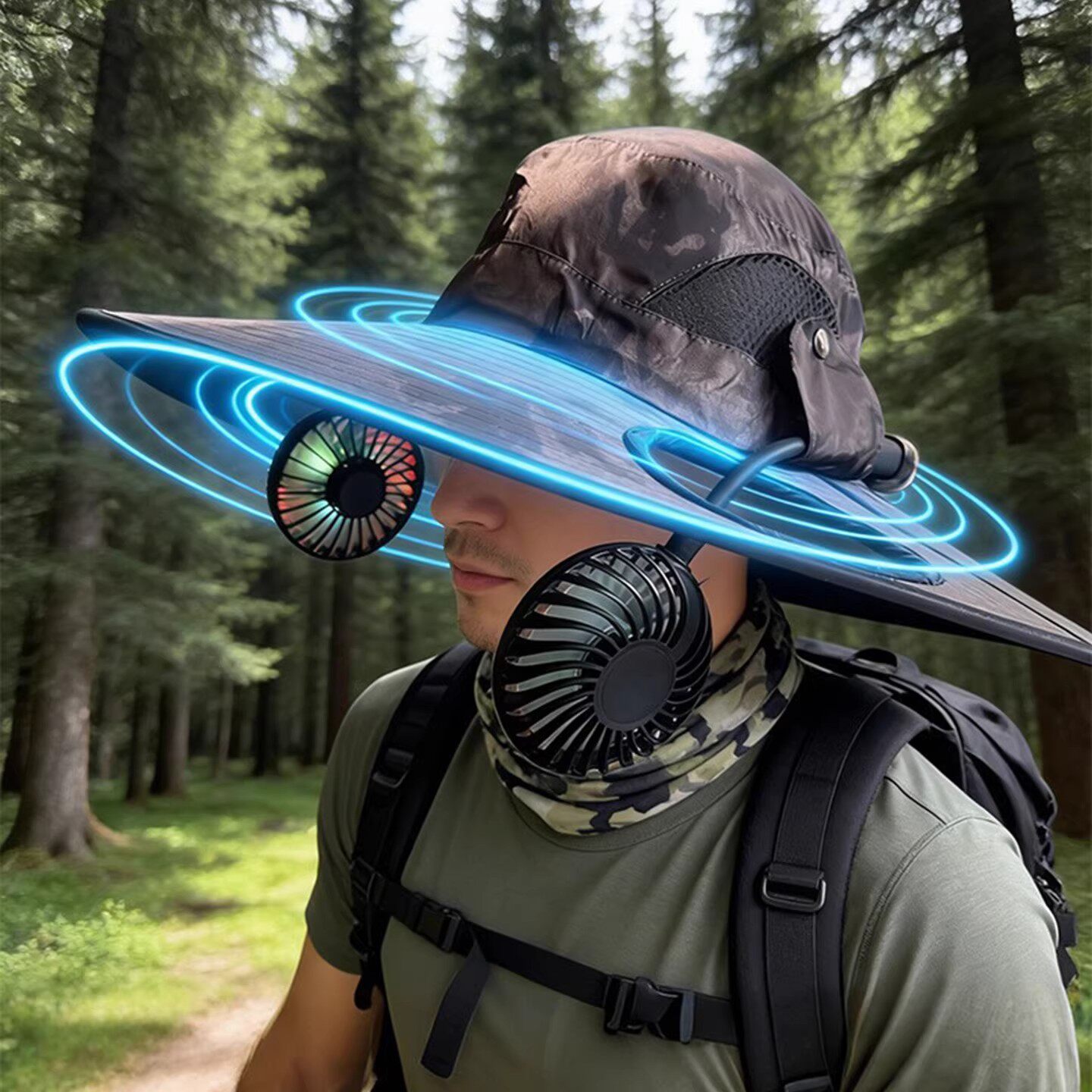 Wide Brim Solar Hat with Fan