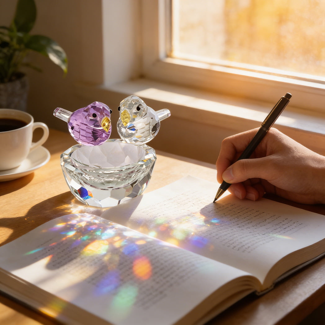 Crystal Two Birds Nest Figurine Home Decor