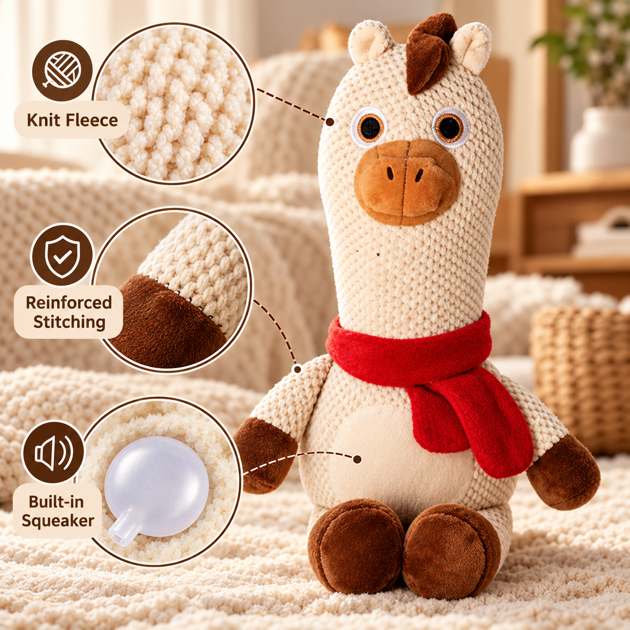 Reinforced Plush Dog Toy – Big-Head Squeaky Christmas Buddy