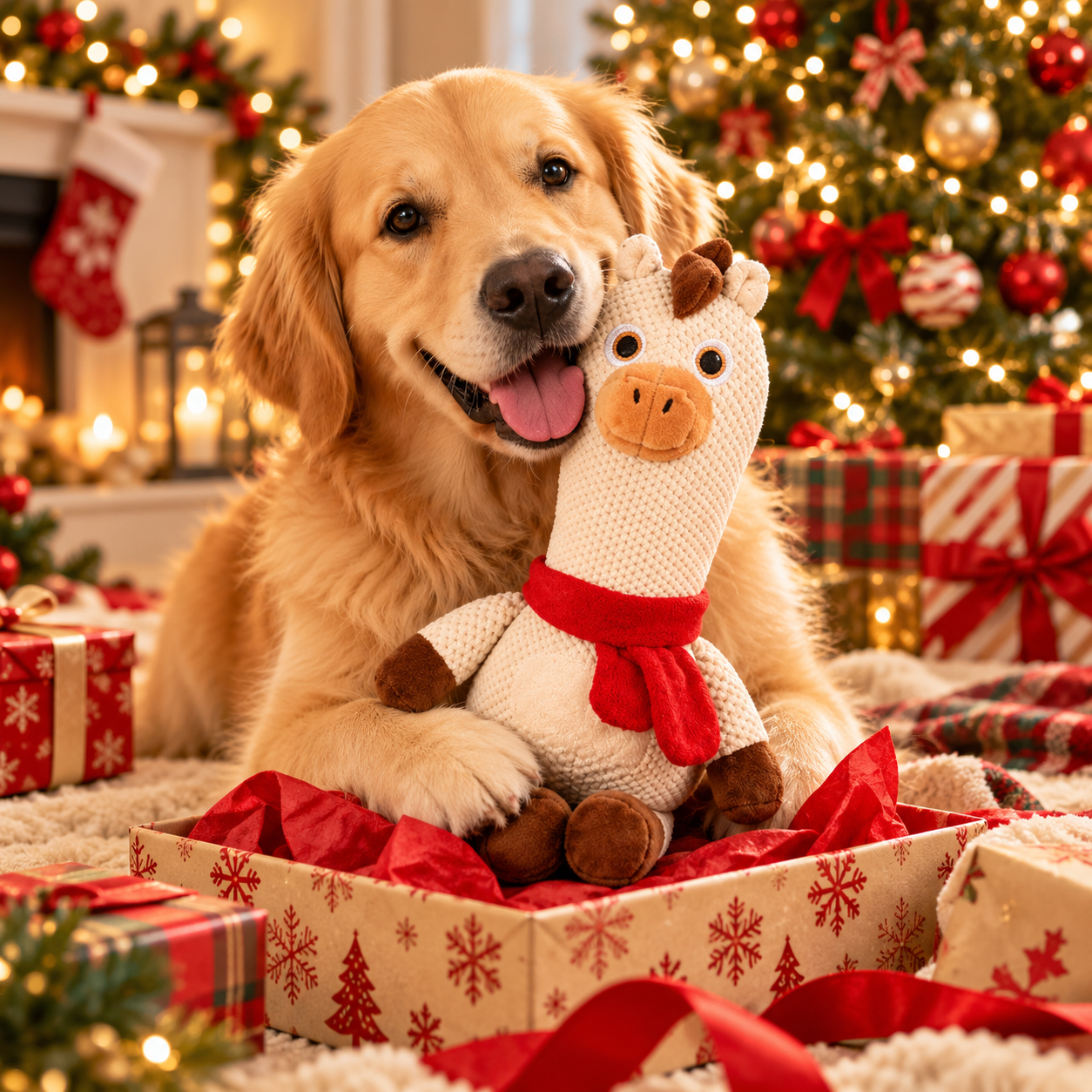 Reinforced Plush Dog Toy – Big-Head Squeaky Christmas Buddy
