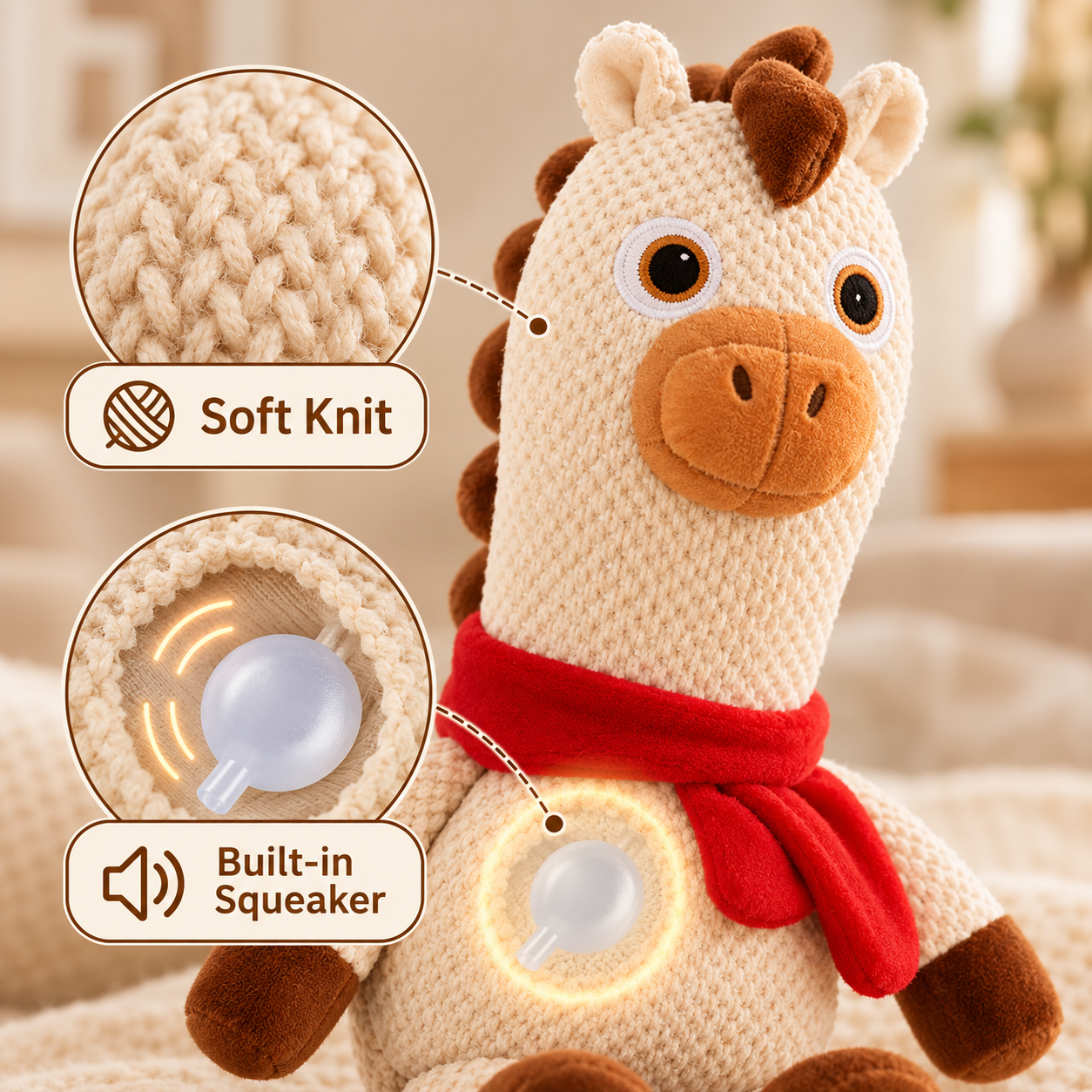 Reinforced Plush Dog Toy – Big-Head Squeaky Christmas Buddy