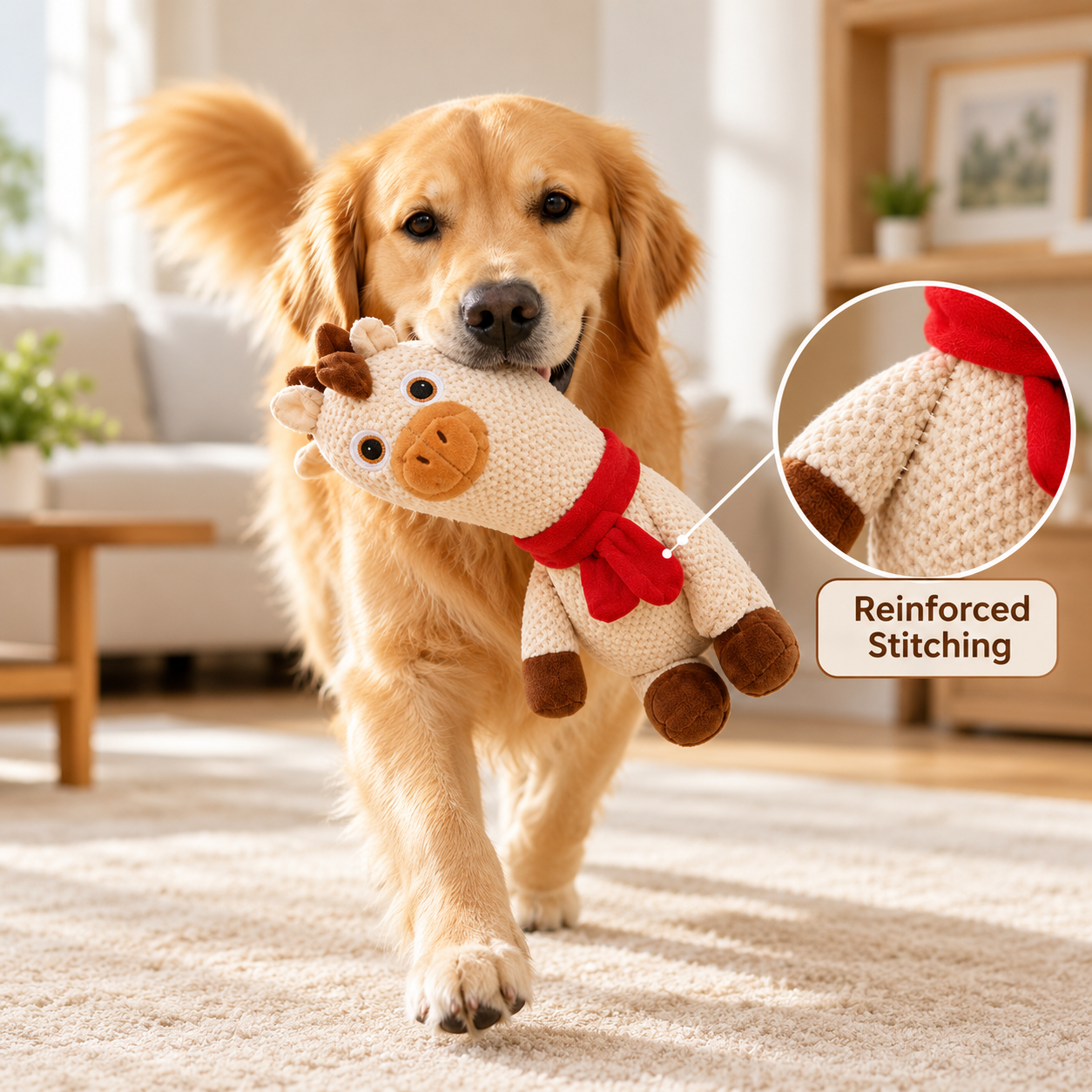 Reinforced Plush Dog Toy – Big-Head Squeaky Christmas Buddy