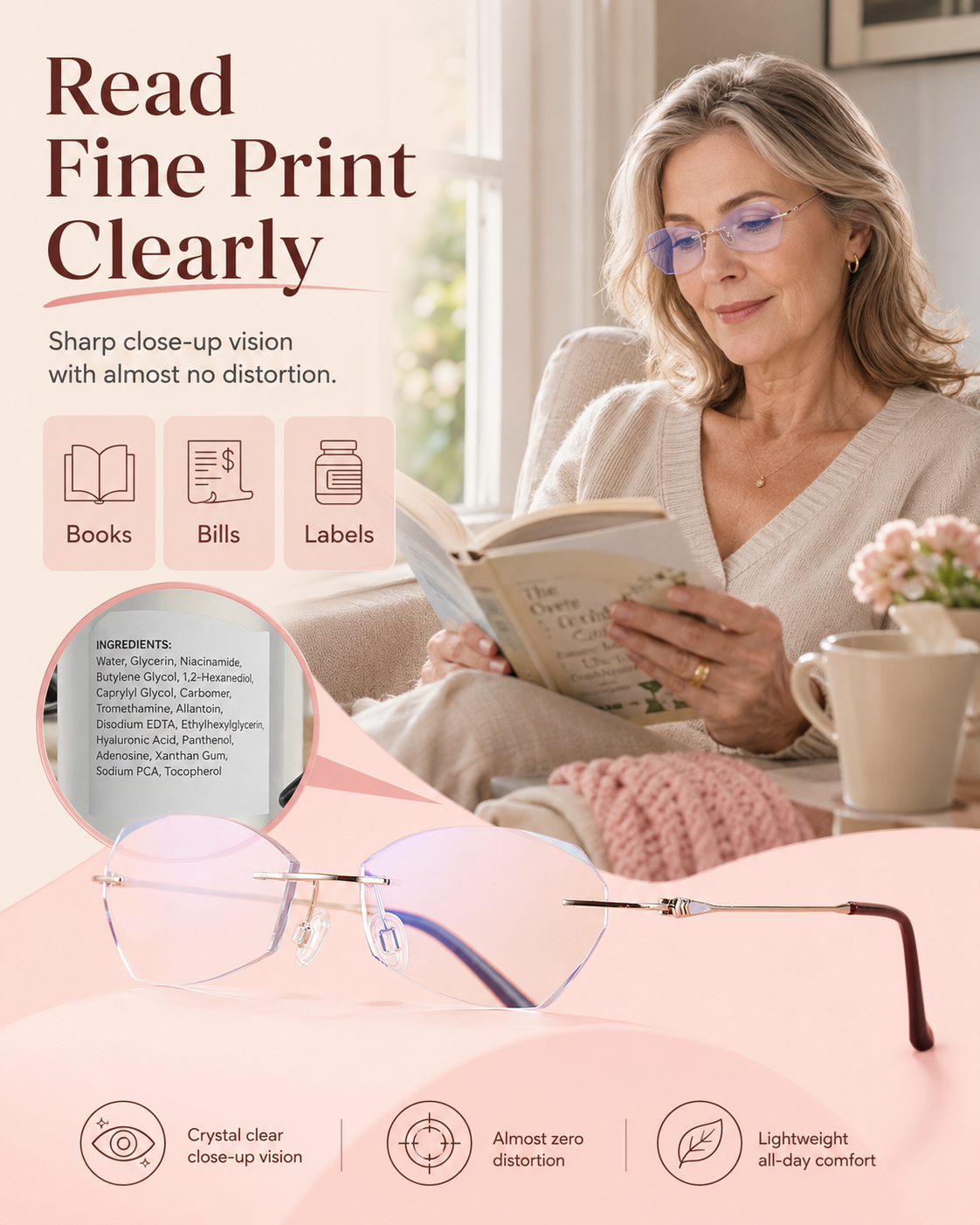 Ultra-Light Rimless Blue-Light Reading Glasses for Women