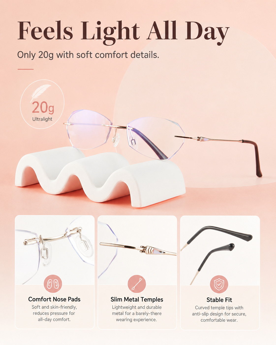 Ultra-Light Rimless Blue-Light Reading Glasses for Women