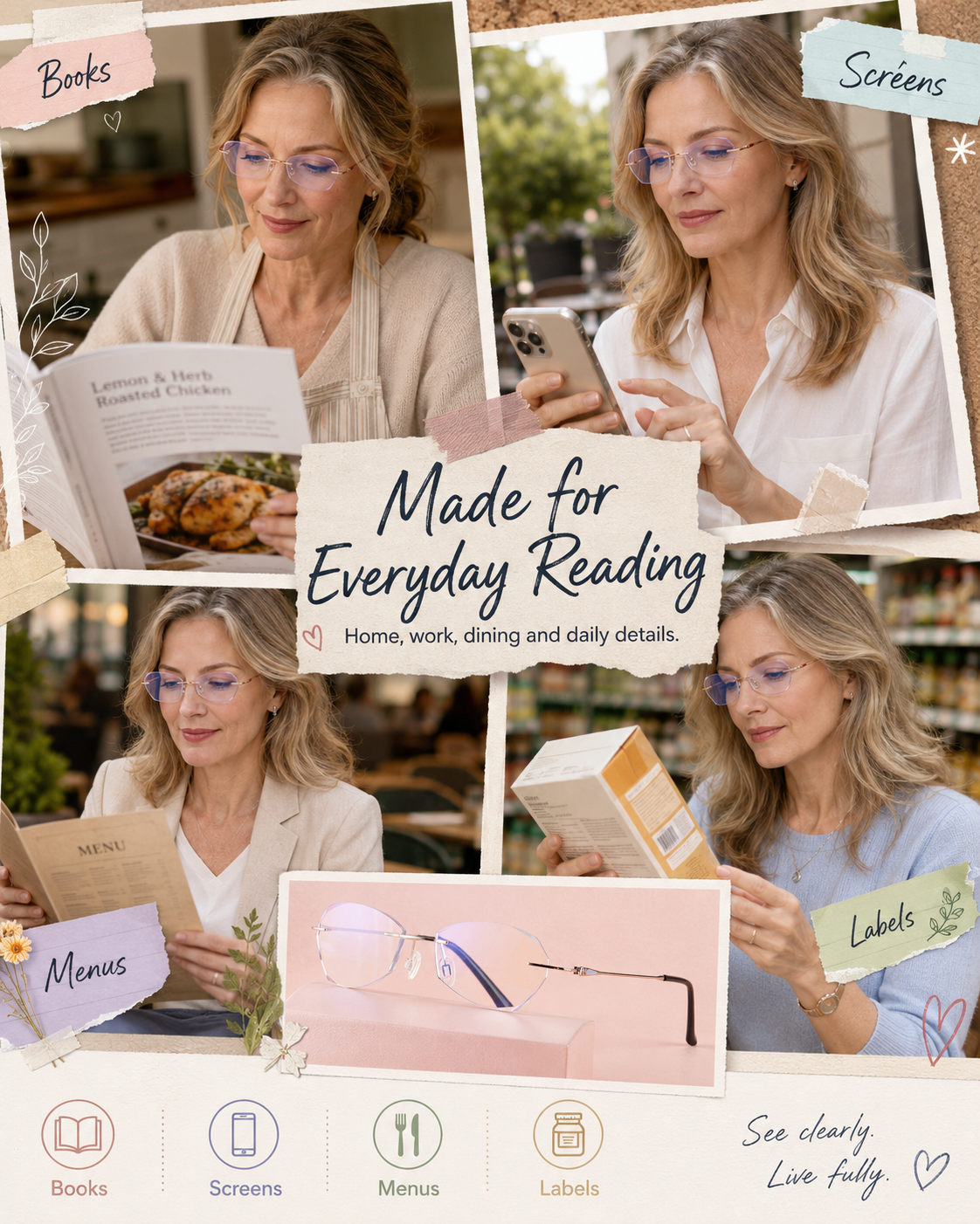 Ultra-Light Rimless Blue-Light Reading Glasses for Women