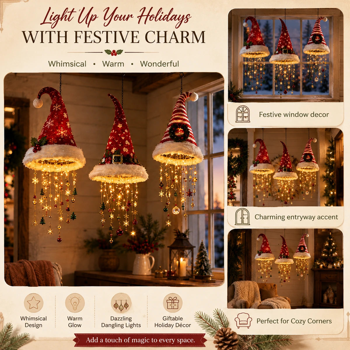 🎅 Lighted Santa Hat Hanging Chandelier 🎄