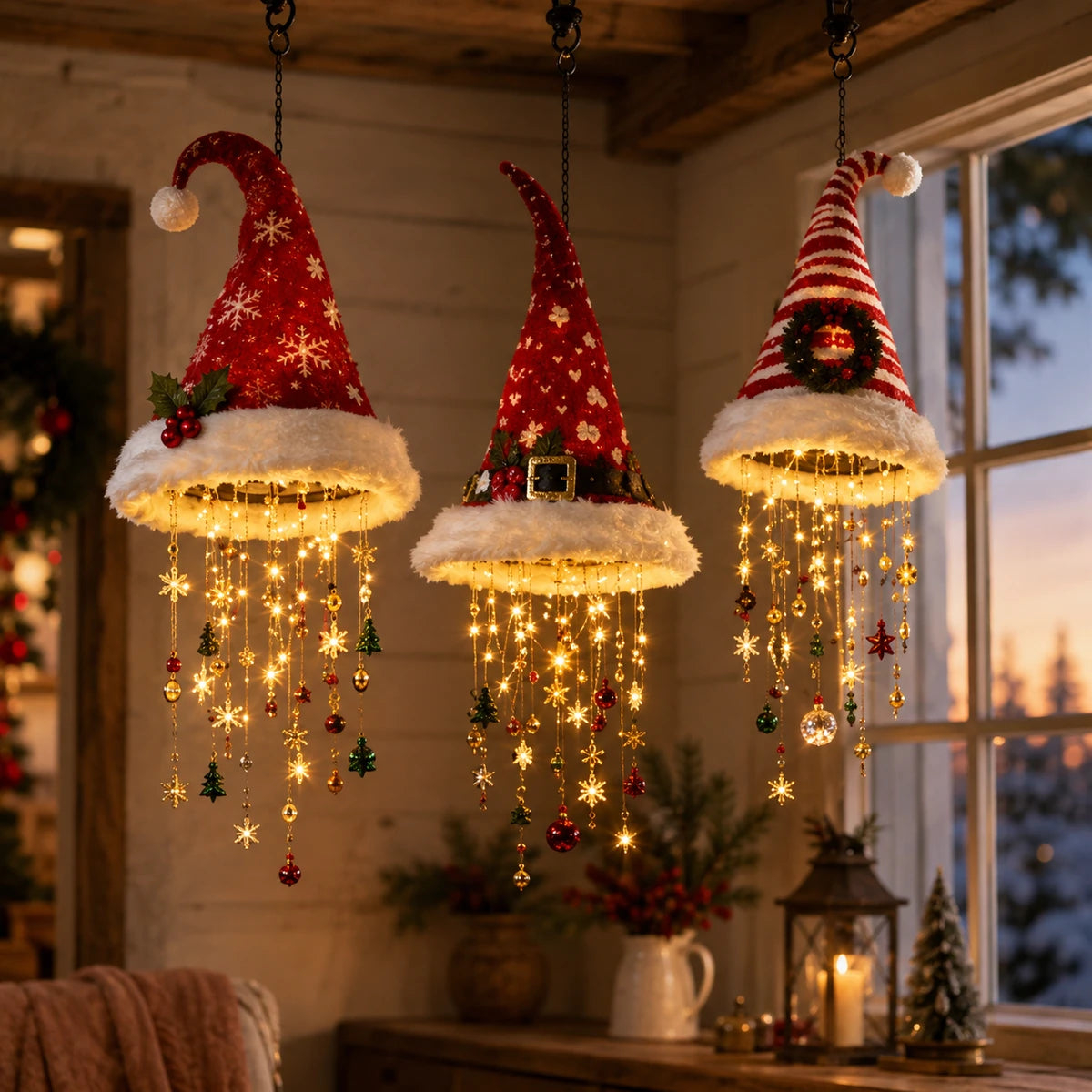 🎅 Lighted Santa Hat Hanging Chandelier 🎄