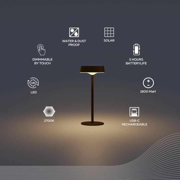Solar Rechargeable Wireless Table Lamp
