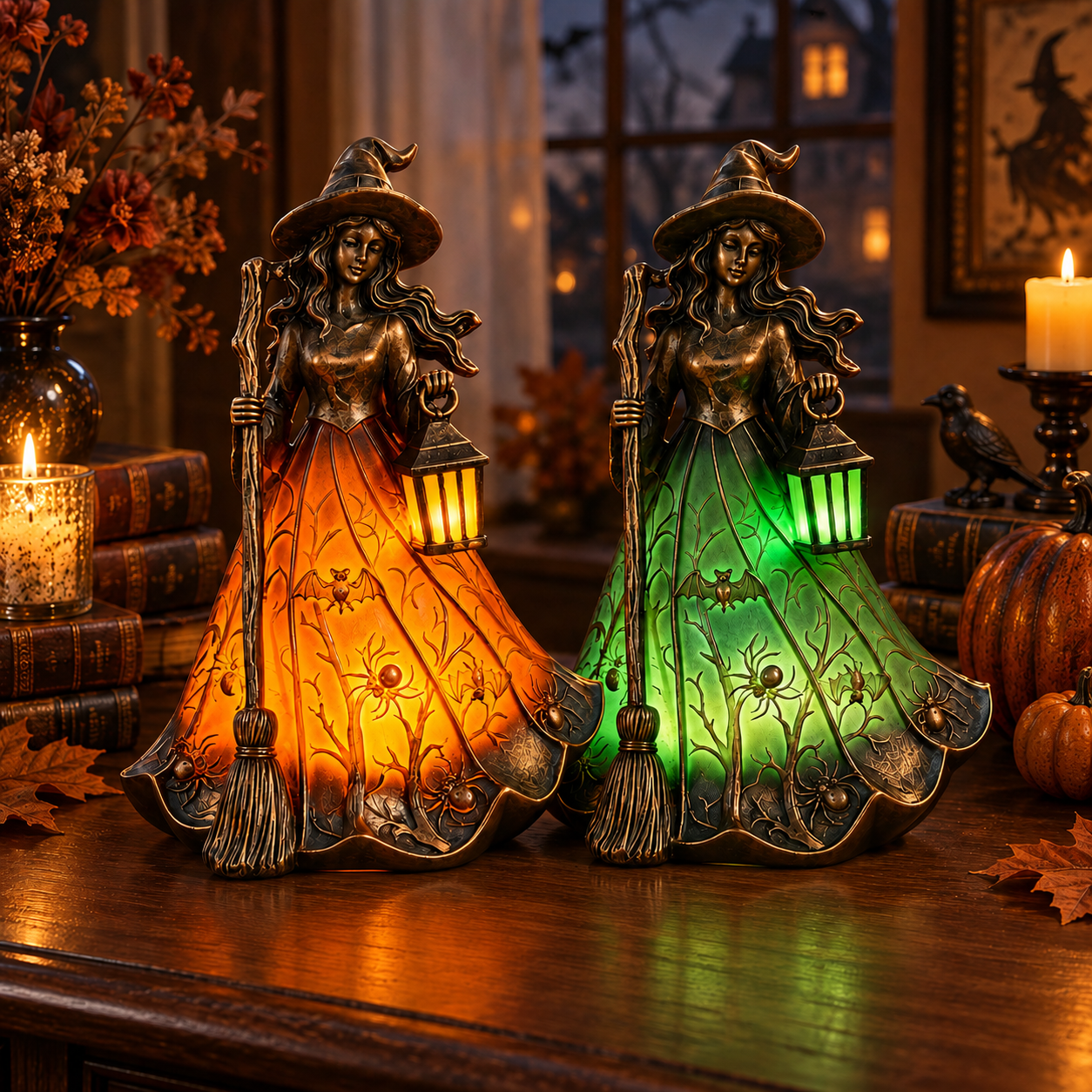 🧙 Antique Bronze Witch Lantern Accent Lamp