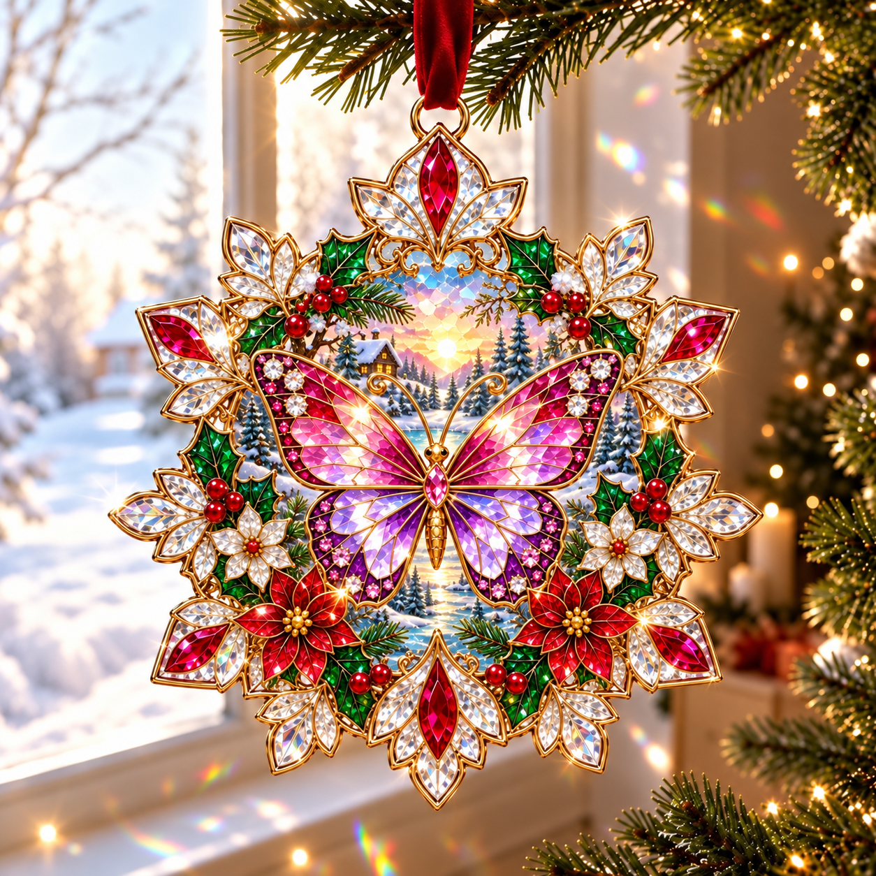 Christmas Crystal Suncatcher Ornament – Jewel-Like Holiday Window & Tree Decoration