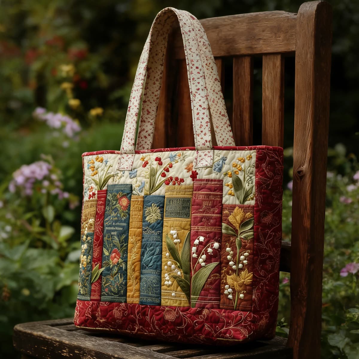 Book Themed Quilted Tote Bag