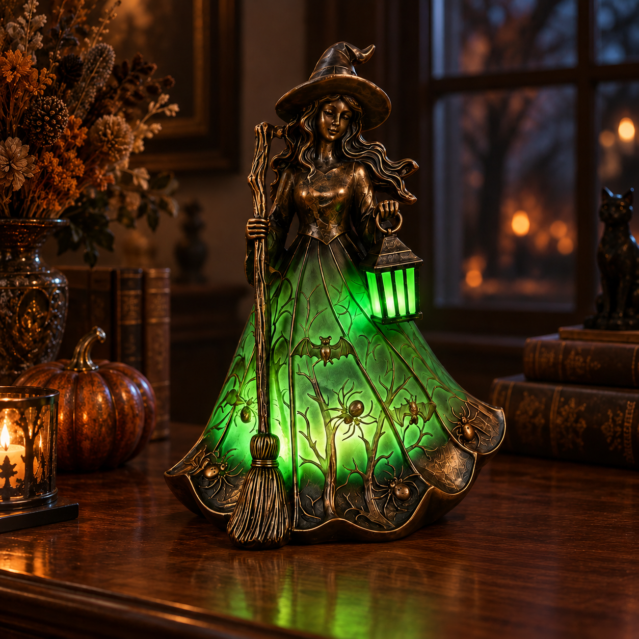 🧙 Antique Bronze Witch Lantern Accent Lamp