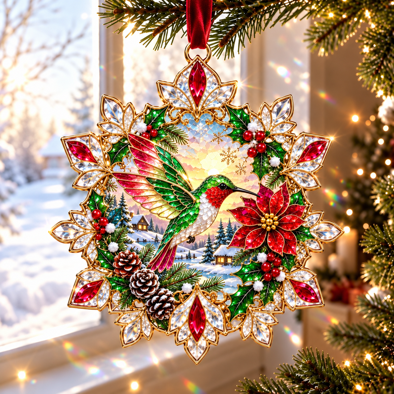 Christmas Crystal Suncatcher Ornament – Jewel-Like Holiday Window & Tree Decoration