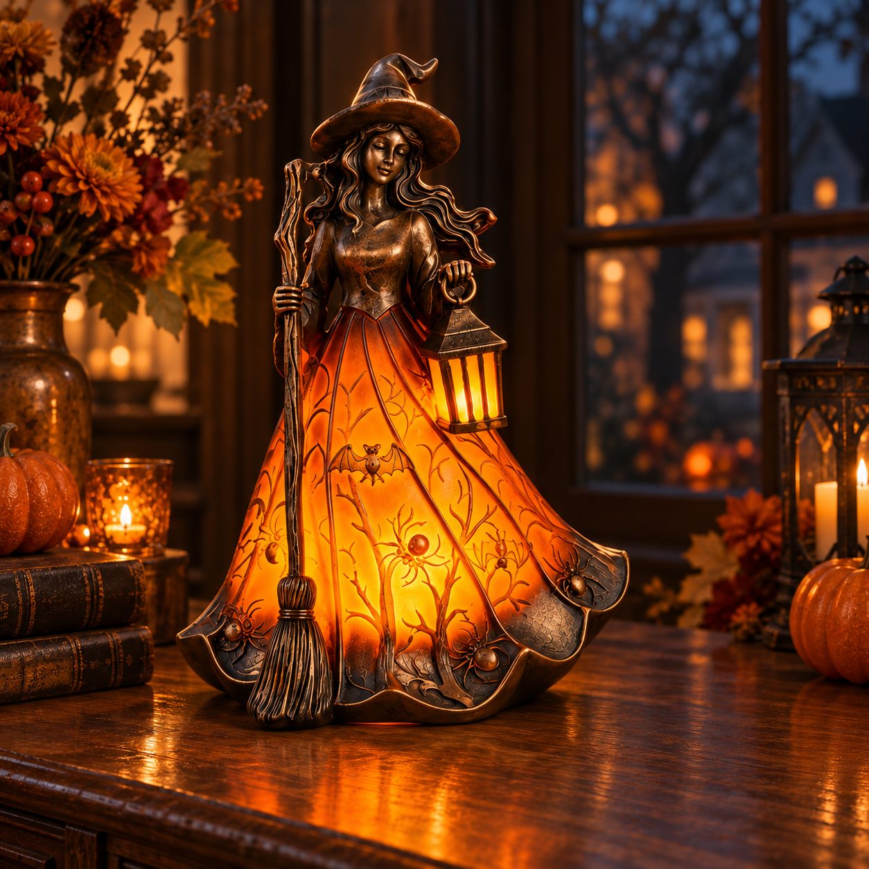 🧙 Antique Bronze Witch Lantern Accent Lamp