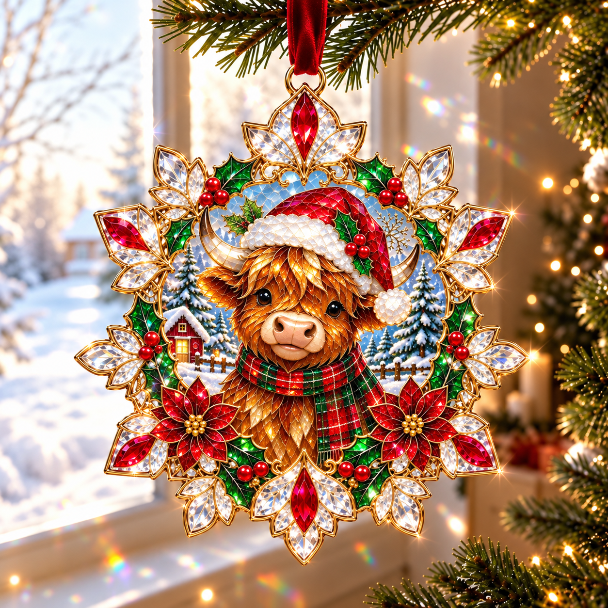 Christmas Crystal Suncatcher Ornament – Jewel-Like Holiday Window & Tree Decoration
