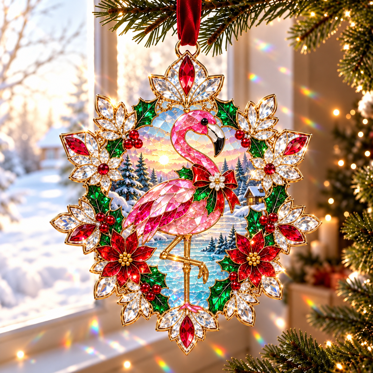 Christmas Crystal Suncatcher Ornament – Jewel-Like Holiday Window & Tree Decoration