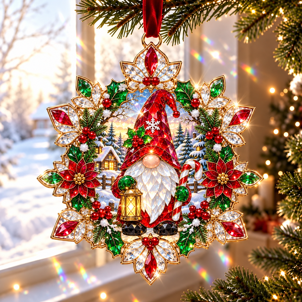 Christmas Crystal Suncatcher Ornament – Jewel-Like Holiday Window & Tree Decoration