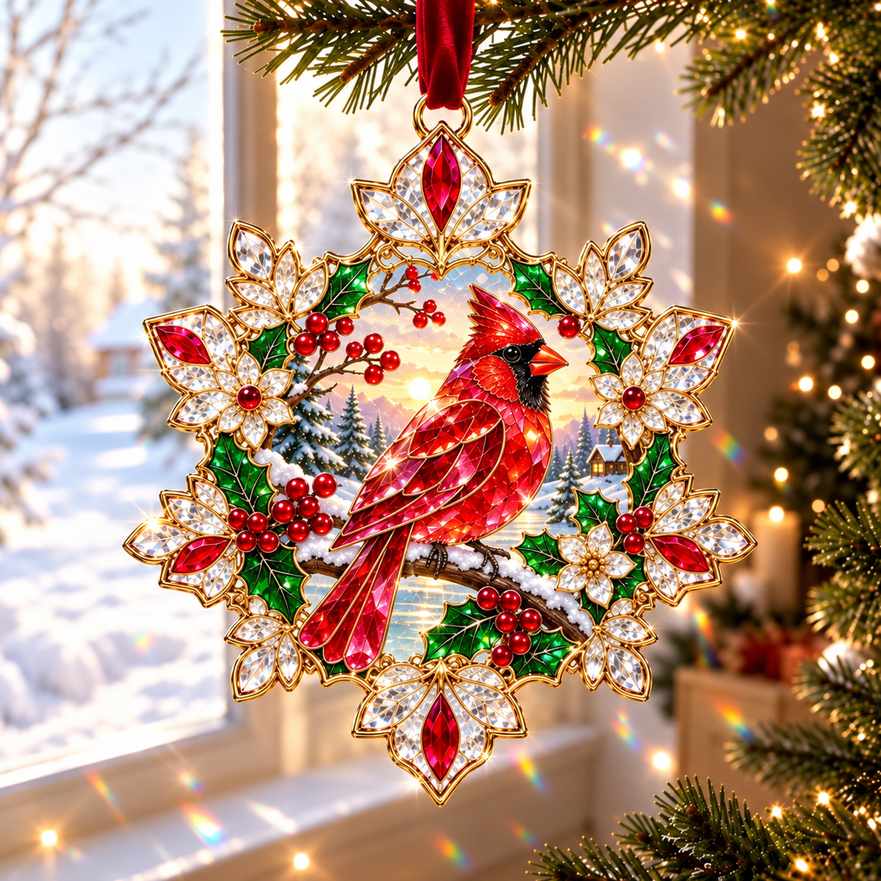 Christmas Crystal Suncatcher Ornament – Jewel-Like Holiday Window & Tree Decoration