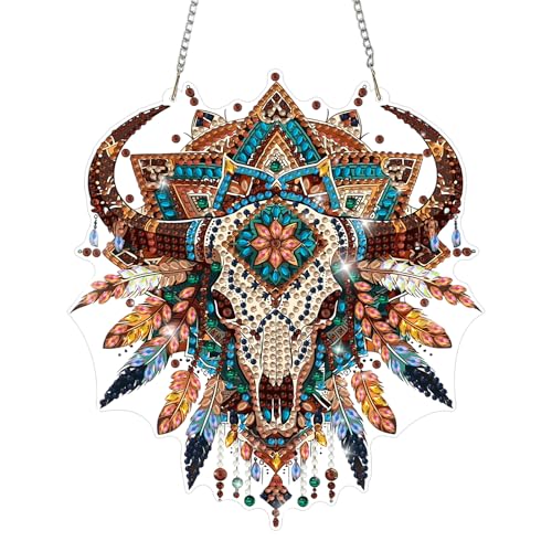 🐂 Boho Western Bull Skull Suncatcher Wall Hanging
