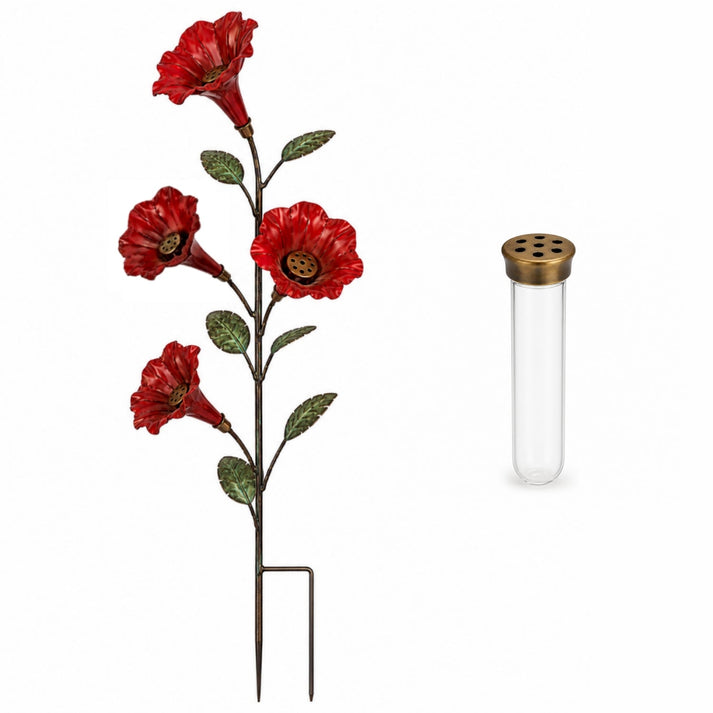🌺 Red Flower Hummingbird Feeder Garden Stake