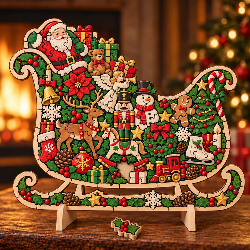 🎄🧩 Wooden Christmas Puzzle with Stand — 8 Festive Designs to Build & Display