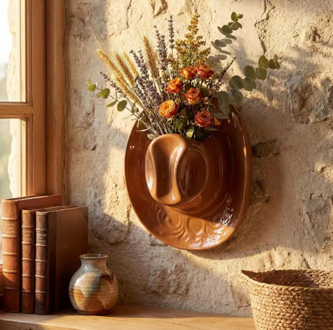 🤠 Cowboy Hat Ceramic Wall Vase