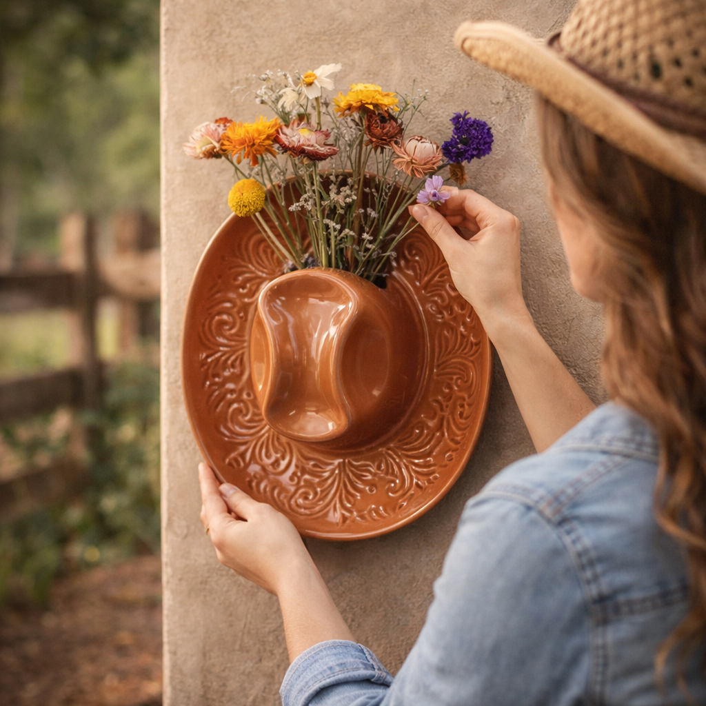 🤠 Cowboy Hat Ceramic Wall Vase