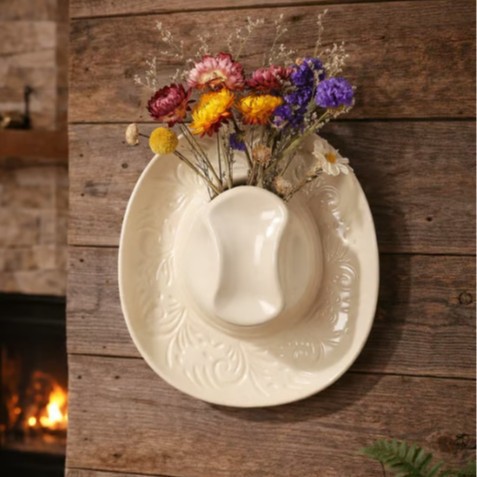 🤠 Cowboy Hat Ceramic Wall Vase